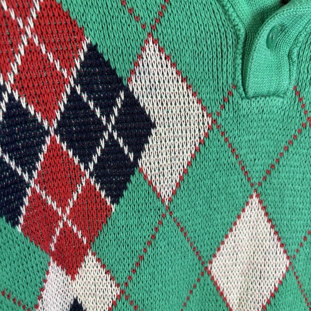 Benetton Vintage Women's Argyle Sweater Preppy Tennis Prep Old Money 100% Cotton - Picture 3 of 9